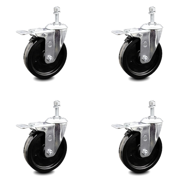 Service Caster 5 Inch Phenolic Swivel 10mm Threaded Stem Caster Set with Total Lock Brake SCC-TSTTL20S514-PHR-M1015-4 - main